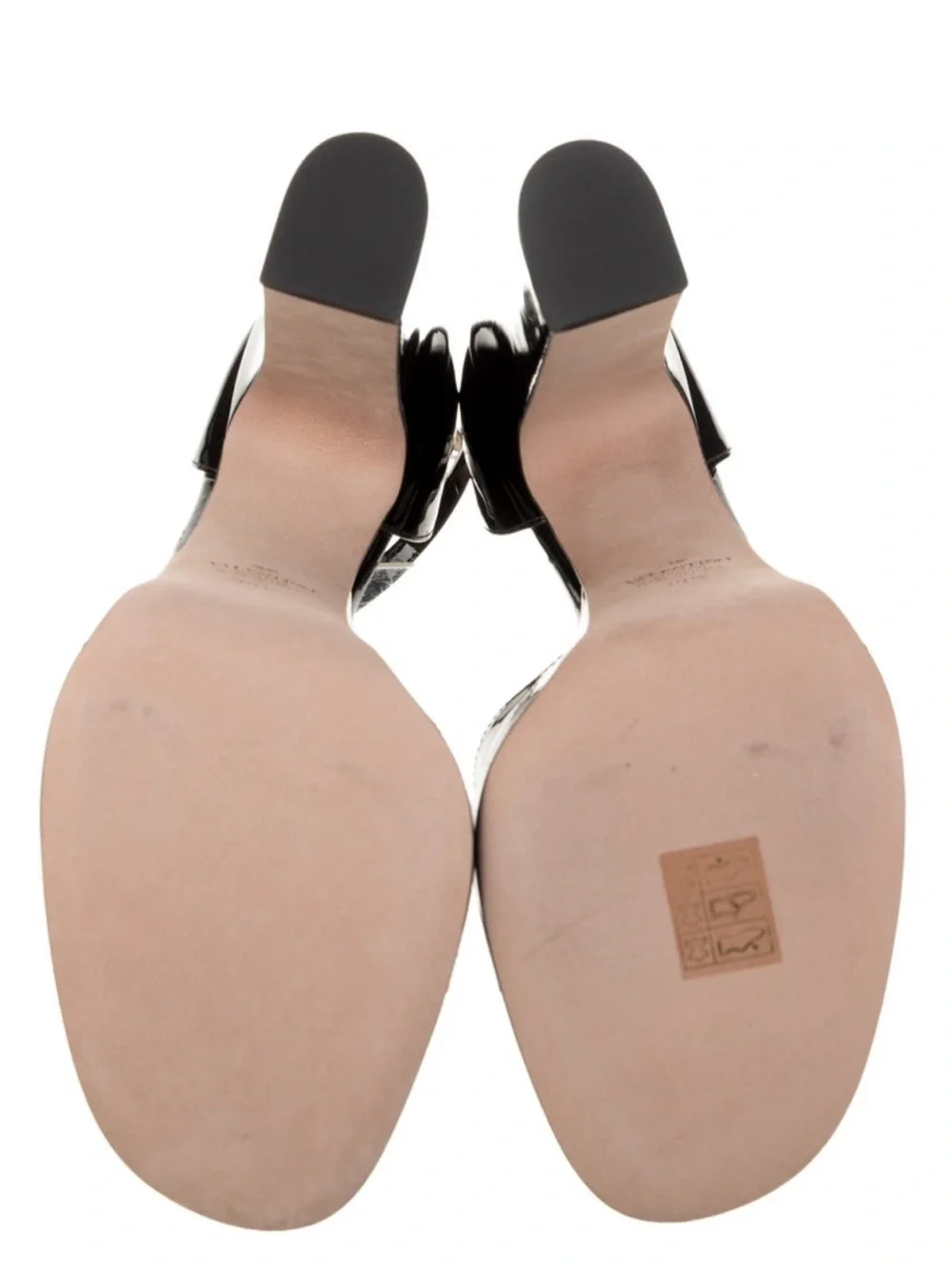 Valentino Black Patent Platform Sandals with Gold V-Ankle Strap